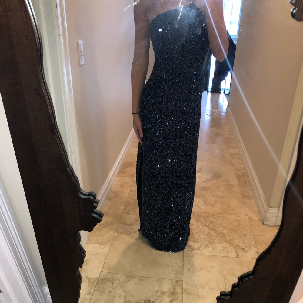 Blue sequin prom dress